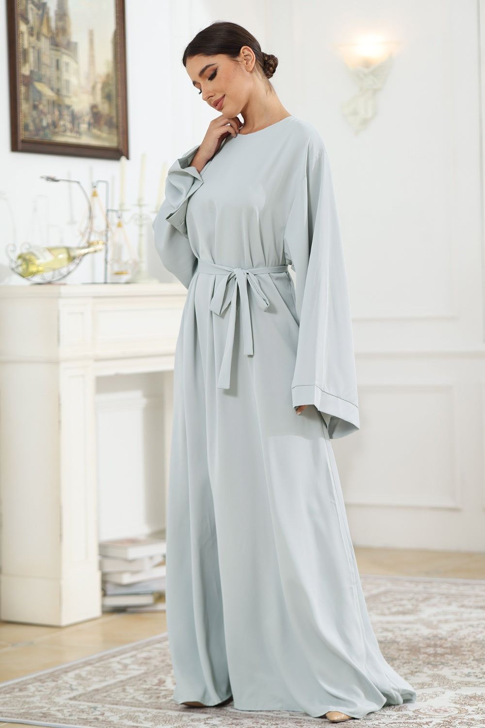 Round Neck Kimono Sleeve Tie Waist Dress-Angel Casuals