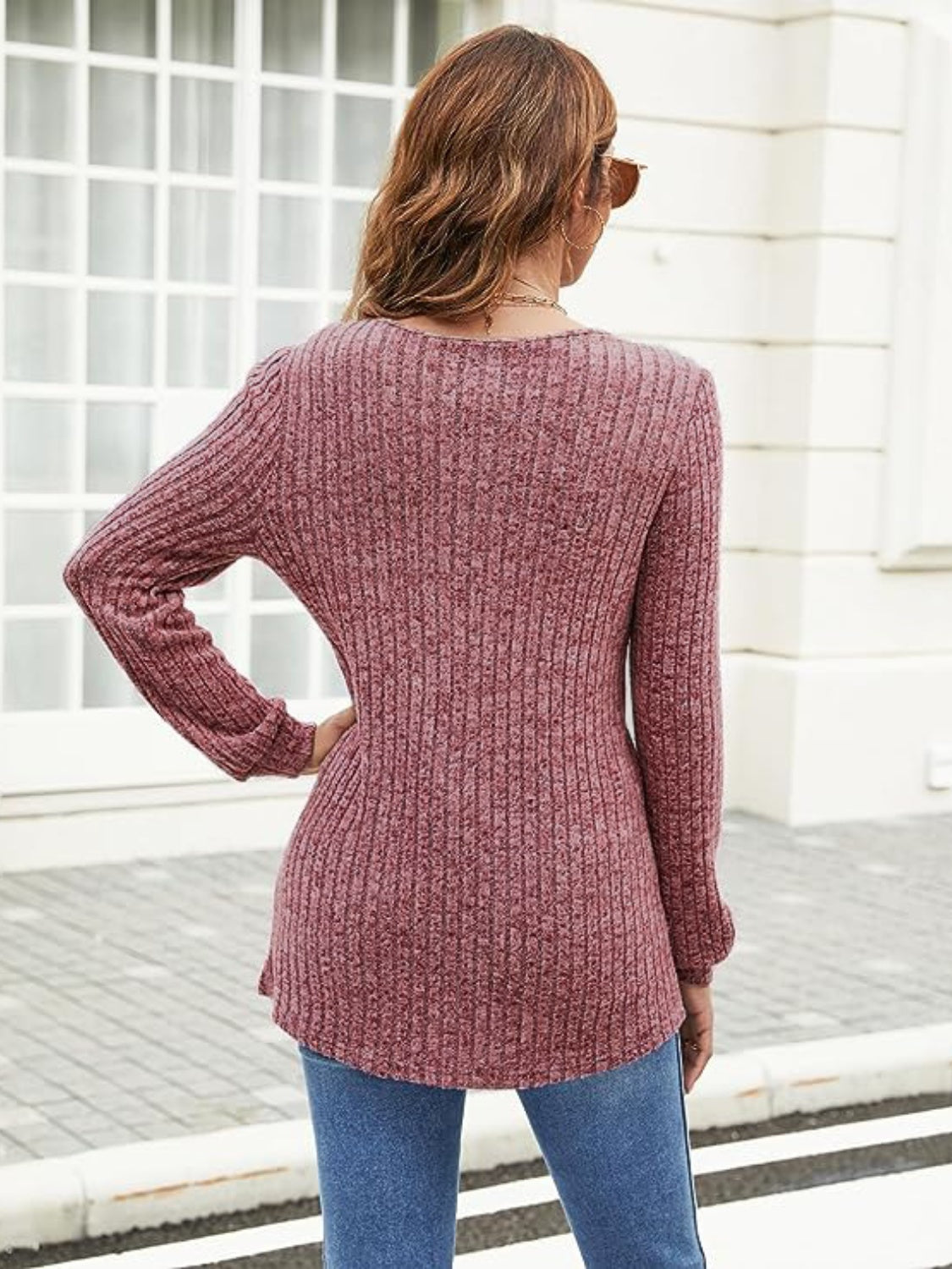 Ribbed Surplice Long Sleeve T-Shirt-Angel Casuals