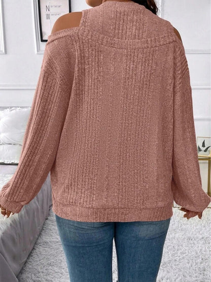 Round Neck Cold Shoulder Sweater-Angel Casuals