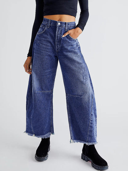 Raw Hem Wide Leg Jeans with Pockets-Angel Casuals