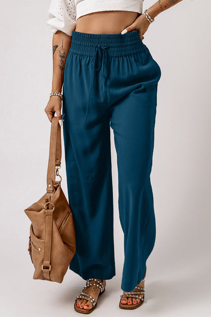 Drawstring Smocked Waist Wide Leg Pants-Angel Casuals