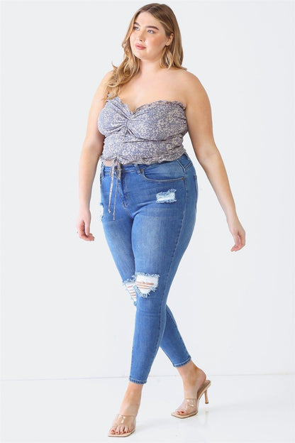 Zenobia Plus Size Drawstring Smocked Floral Tube Top-Angel Casuals