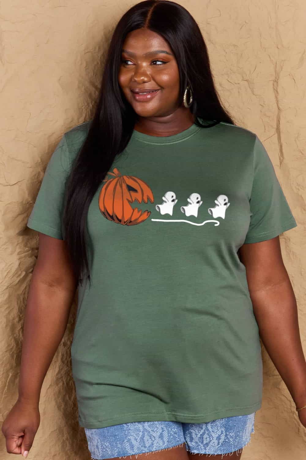 Simply Love Full Size Jack-O'-Lantern Graphic Cotton T-Shirt-Angel Casuals