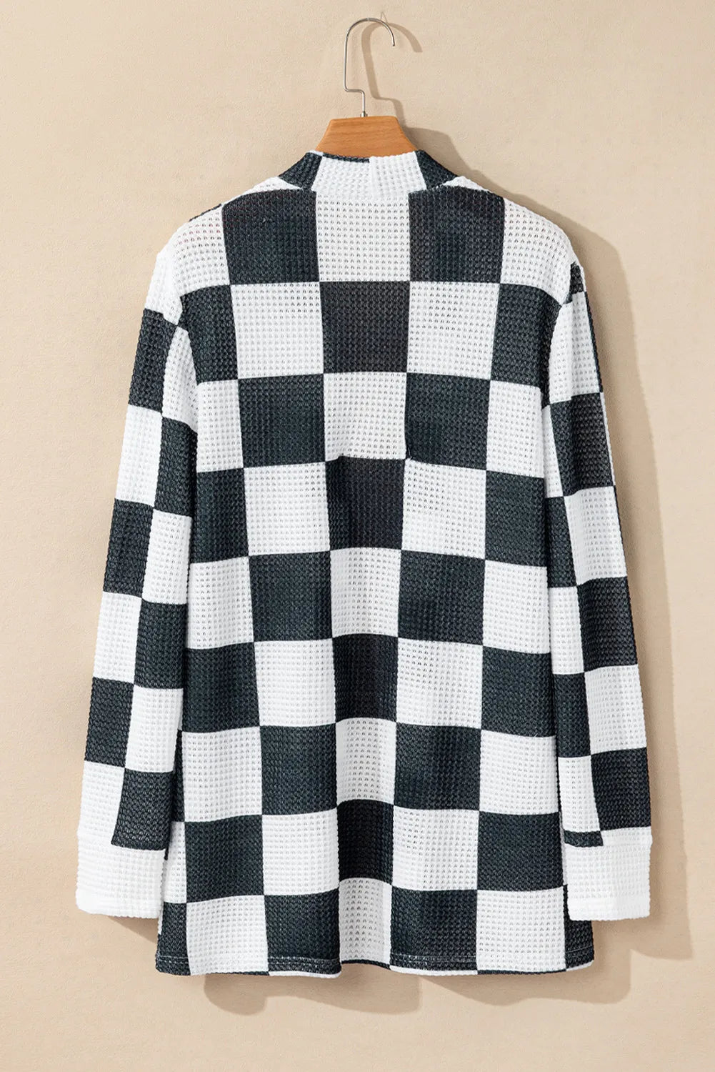 Checkered Open Front Long Sleeve Cover Up-Angel Casuals
