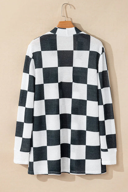 Checkered Open Front Long Sleeve Cover Up-Angel Casuals