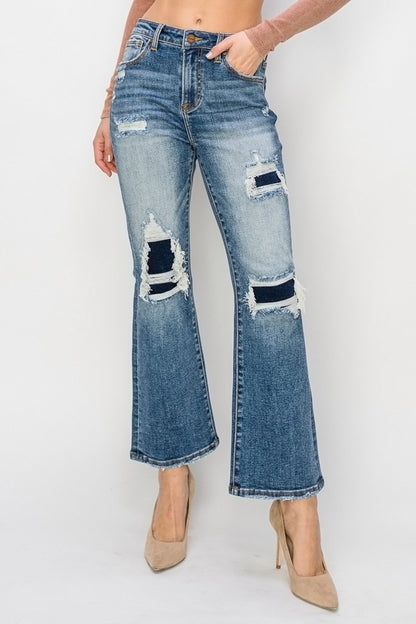 Risen Full Size High Rise Distressed Ankle Flare Jeans-Angel Casuals