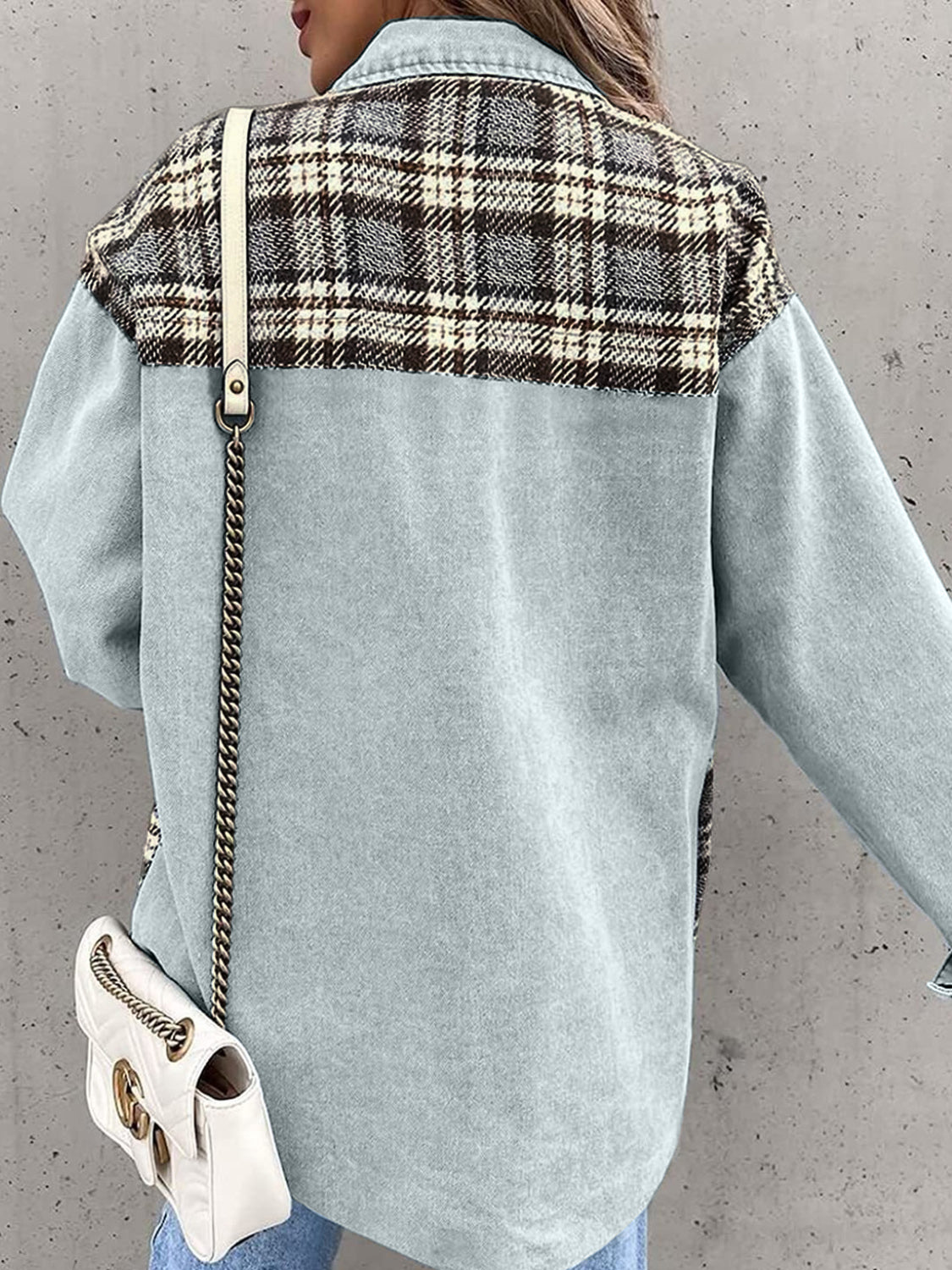 Plaid Button Up Dropped Shoulder Jacket-Angel Casuals
