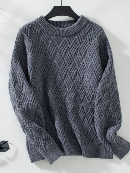 Round Neck Long Sleeve Woven Sweater-Angel Casuals