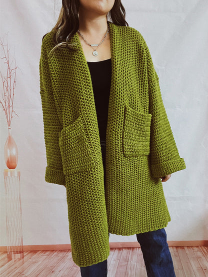 Open Front Long Sleeve Cardigan with Pockets-Angel Casuals