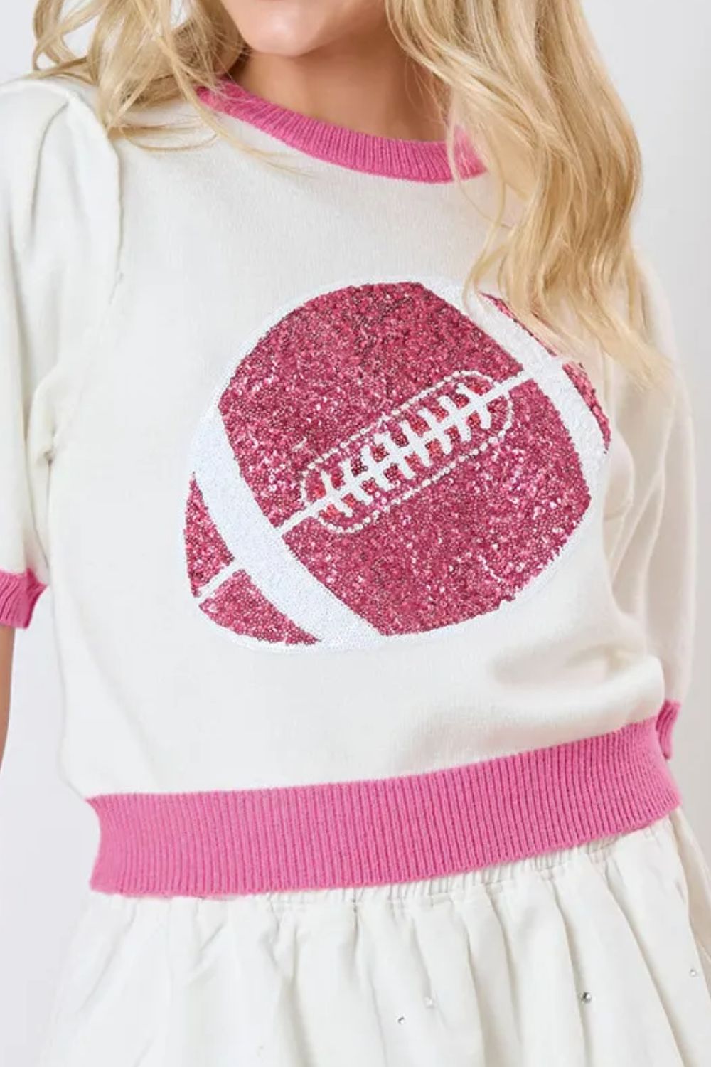 Sequin Football Round Neck Short Sleeve Top-Angel Casuals