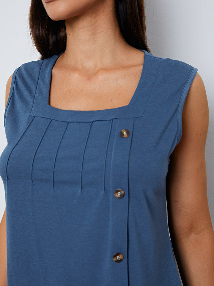 Square Neck Decorative Button Tank-Angel Casuals