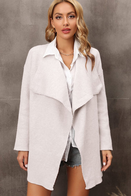 Waterfall Collar Longline Cardigan with Side Pockets-Angel Casuals