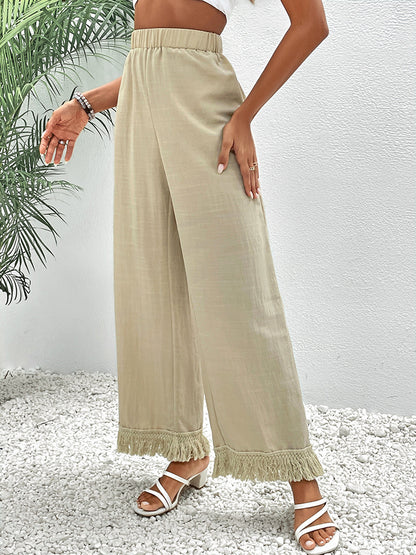 Fringe Detail Wide Leg Pants-Angel Casuals