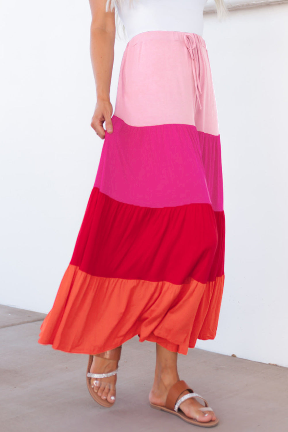 Color Block Tiered Maxi Skirt-Angel Casuals