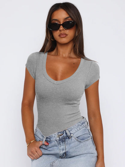 Scoop Neck Cap Sleeve T-Shirt-Angel Casuals