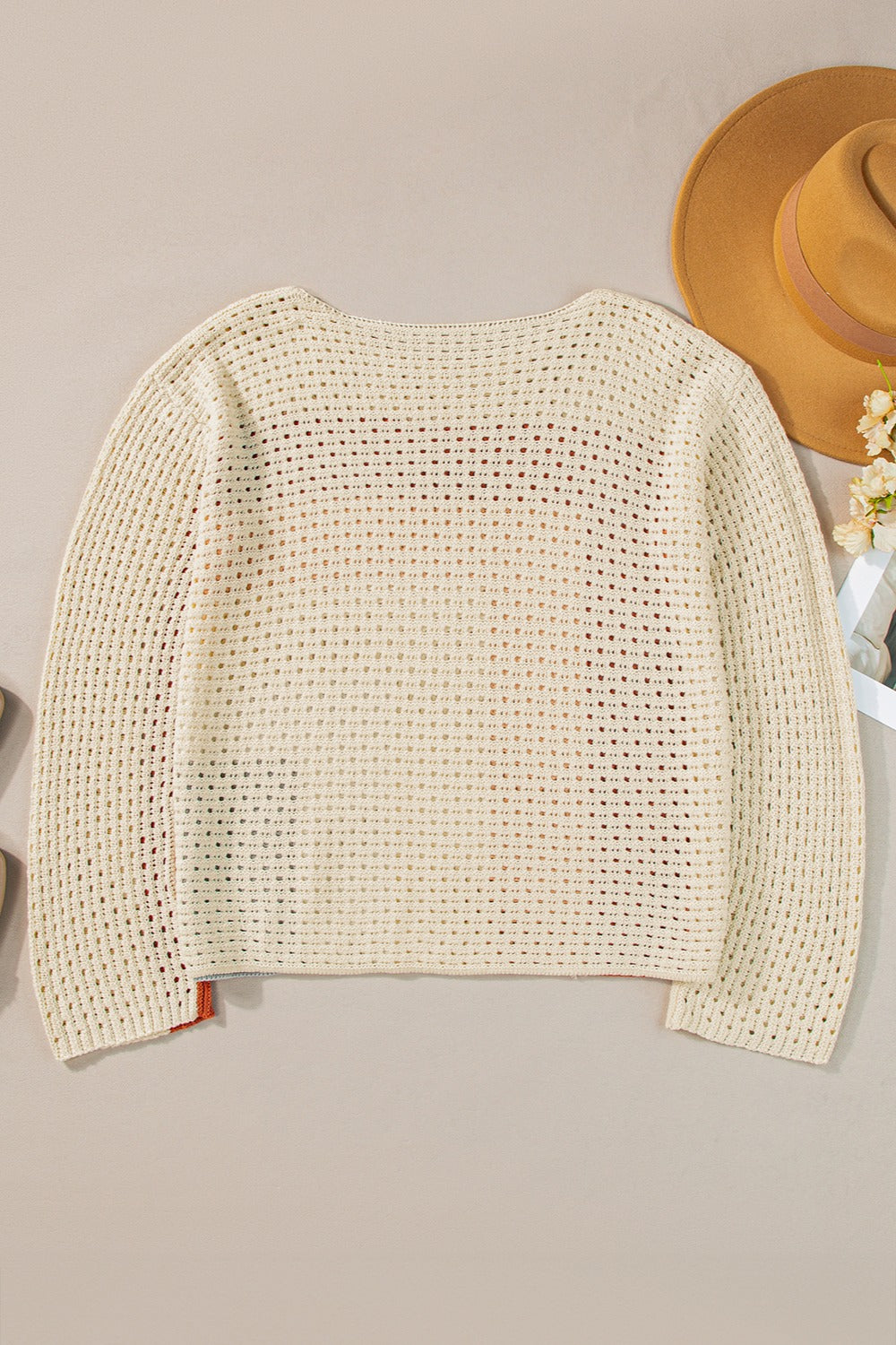 Openwork Color Block Long Sleeve Knit Top-Angel Casuals