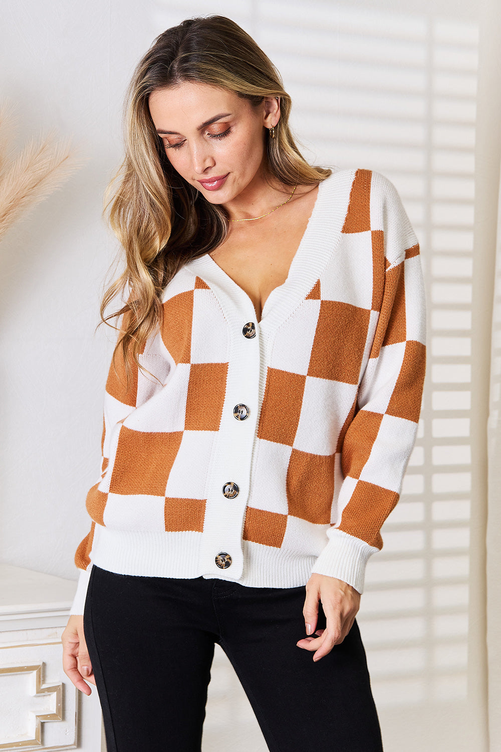 Double Take Button-Up V-Neck Dropped Shoulder Cardigan-Angel Casuals