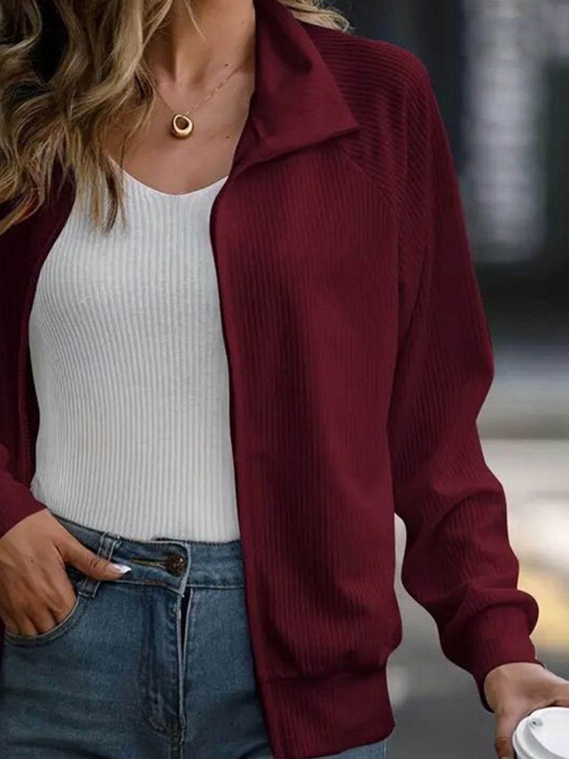 Zip Up Collared Neck Raglan Sleeve Jacket-Angel Casuals
