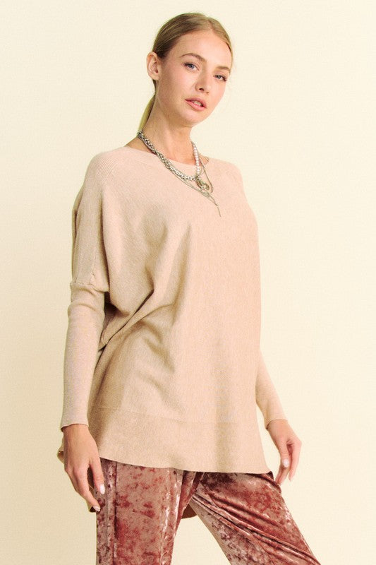 Davi & Dani Round Neck Dropped Shoulder Long Sleeve Knit Top-Angel Casuals