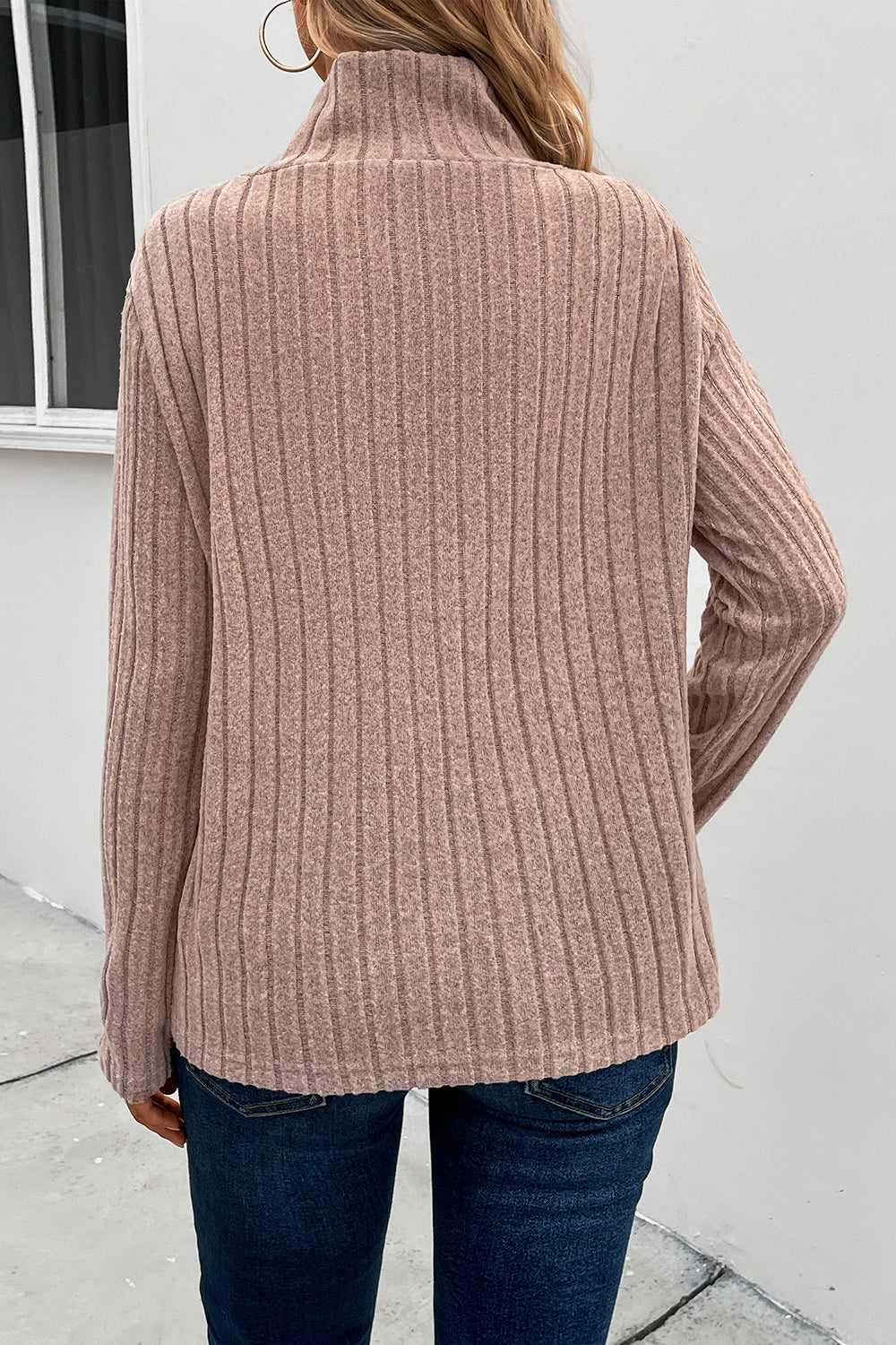 Perfee Ribbed Turtleneck Long Sleeve Sweater-Angel Casuals