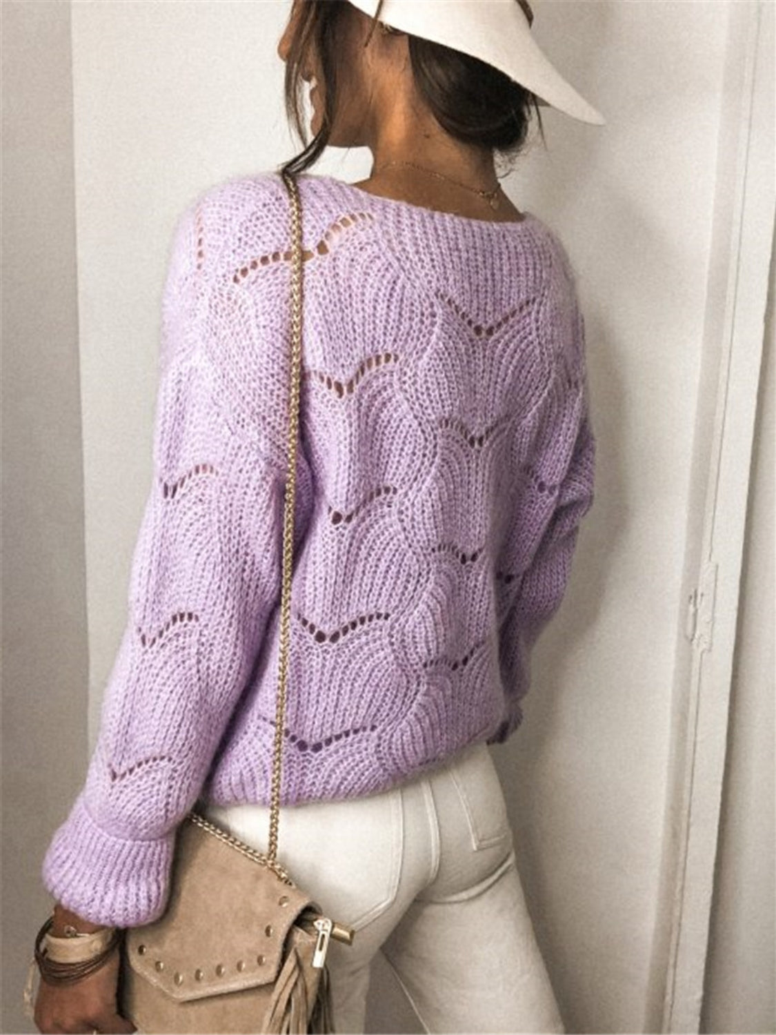 Openwork Button Up Long Sleeve Cardigan-Angel Casuals