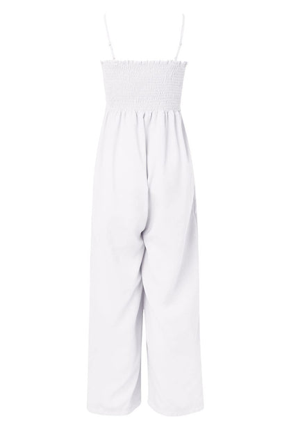 Smocked Spaghetti Strap Wide Leg Jumpsuit-Angel Casuals