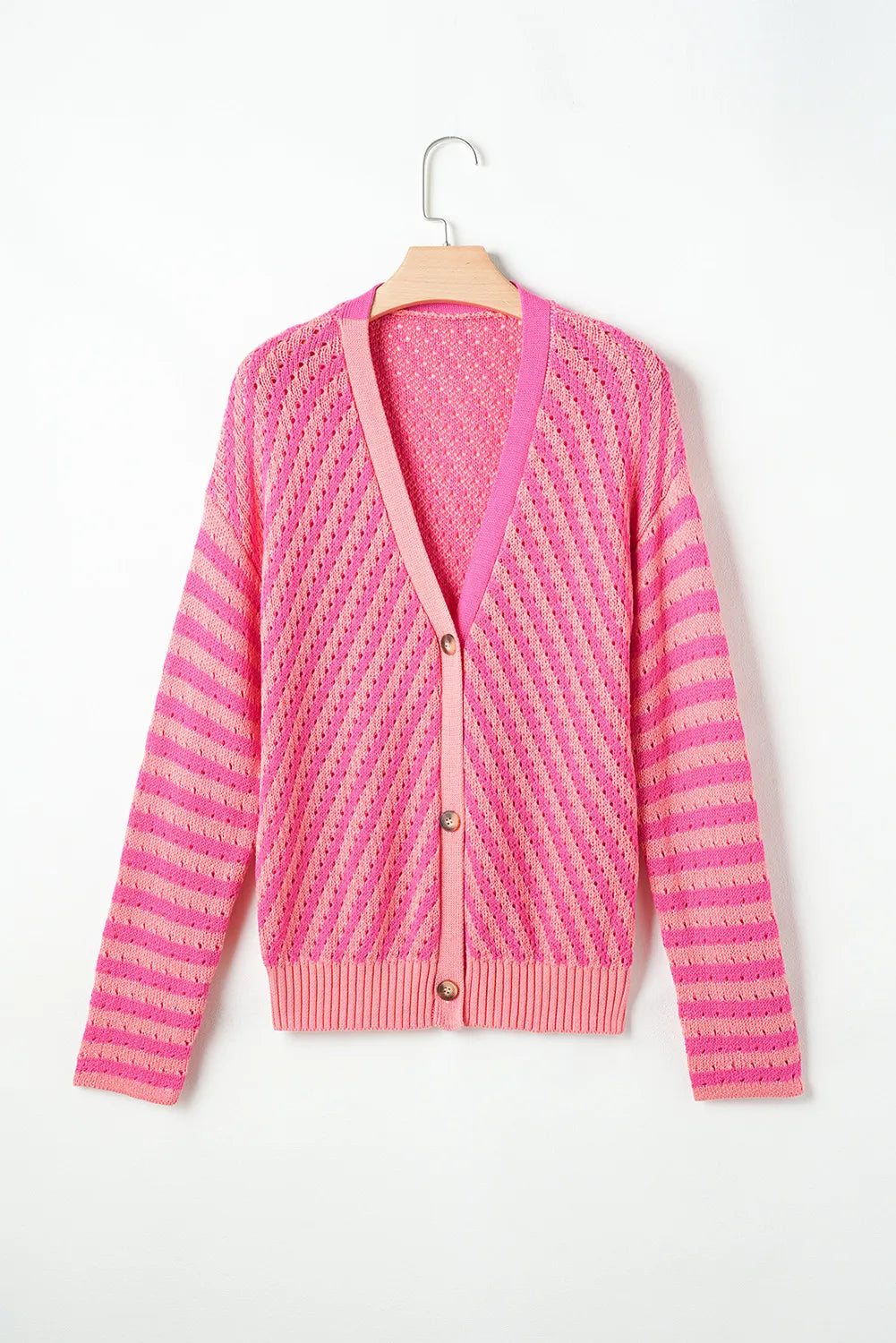 Striped V-Neck Button Up Cardigan-Angel Casuals