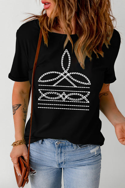 Graphic Round Neck Short Sleeve T-Shirt-Angel Casuals