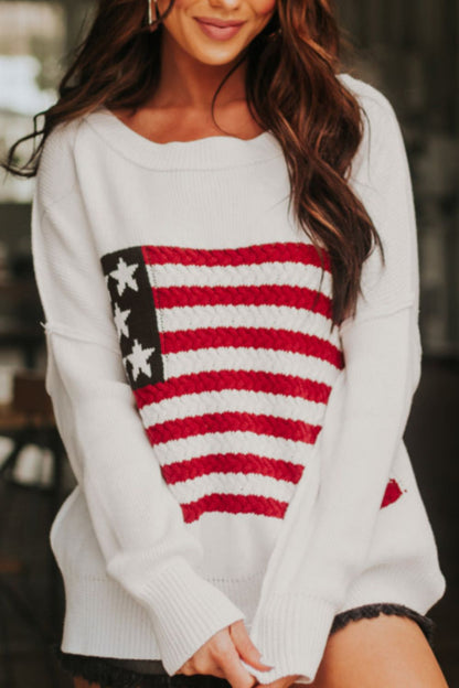 US Flag Side Slit Drop Shoulder Sweater-Angel Casuals