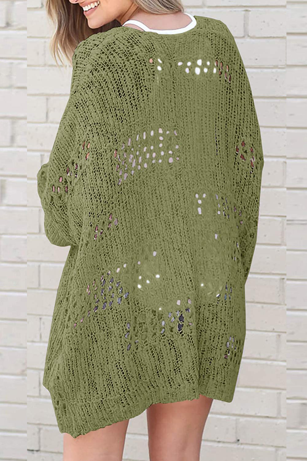 Openwork Open Front Long Sleeve Cardigan-Angel Casuals