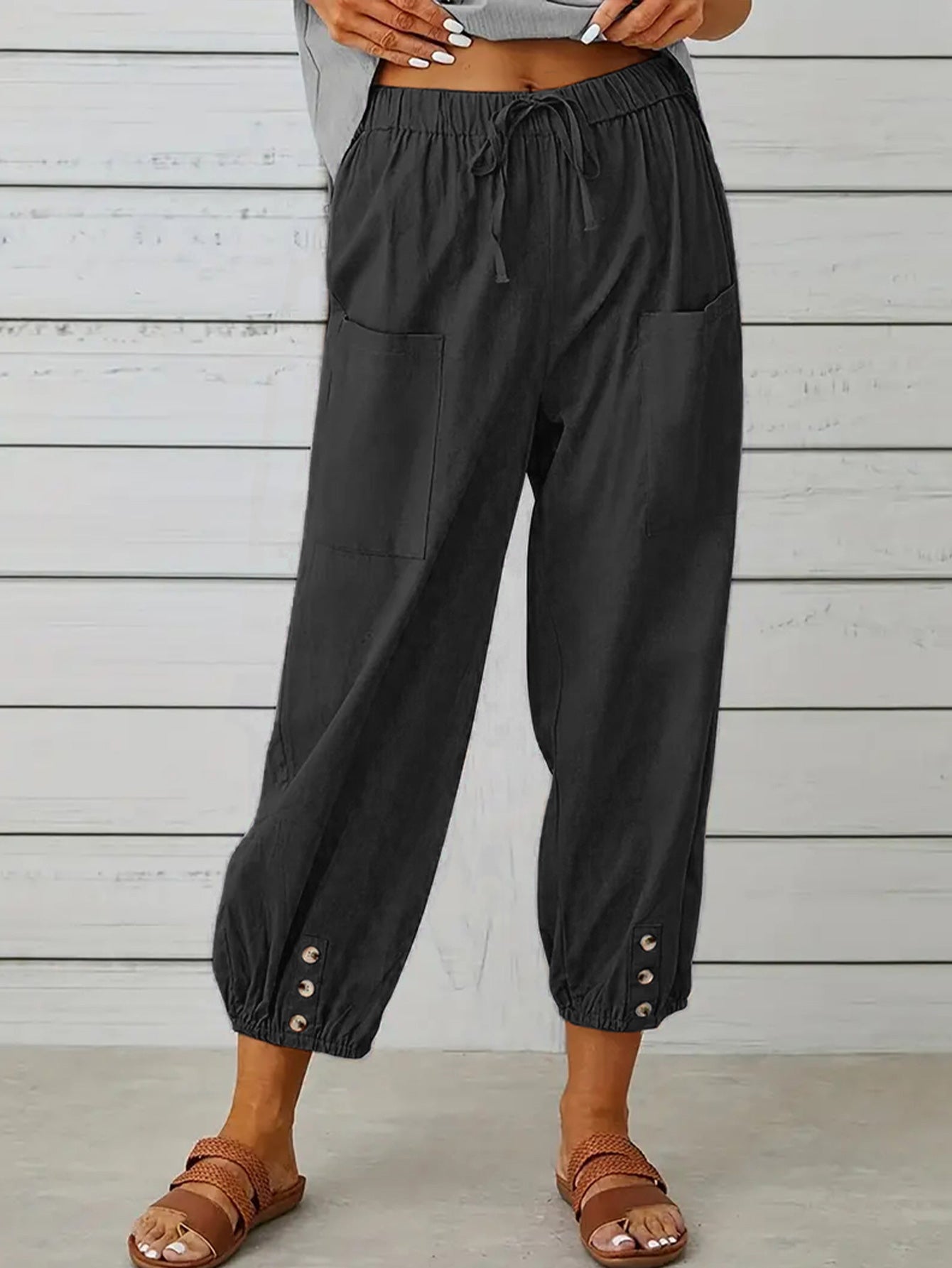 Decorative Button Cropped Pants-Angel Casuals