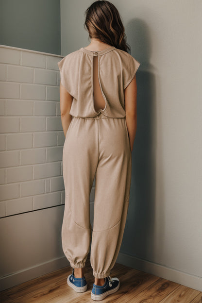 Drawstring Round Neck Cap Sleeve Jumpsuit-Angel Casuals