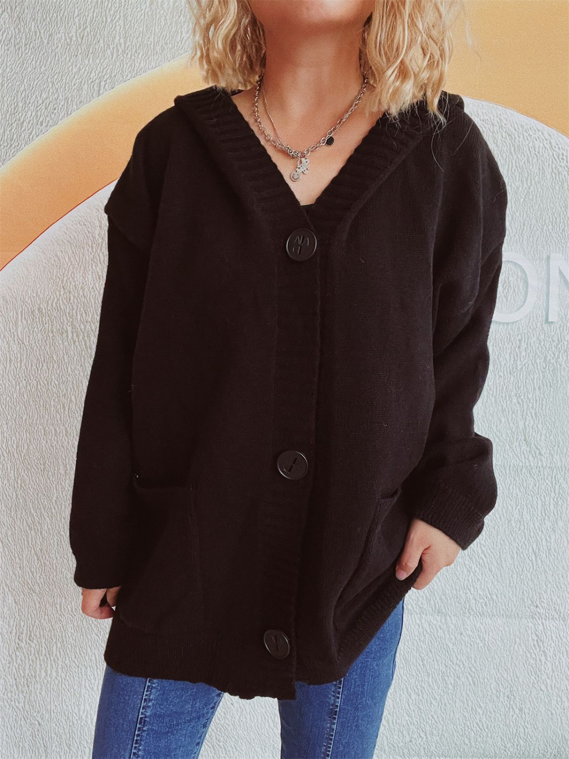 Dropped Shoulder Long Sleeve Hooded Cardigan-Angel Casuals