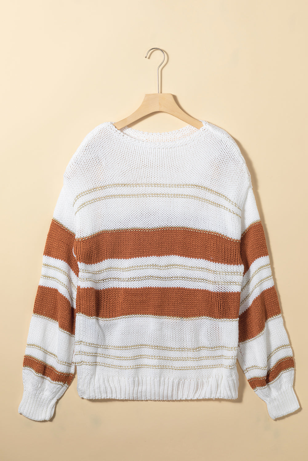 Striped Round Neck Dropped Shoulder Sweater-Angel Casuals