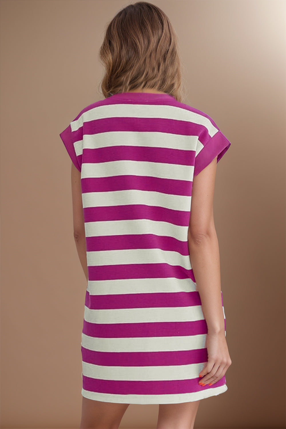 Striped Round Neck Cap Sleeve Dress-Angel Casuals