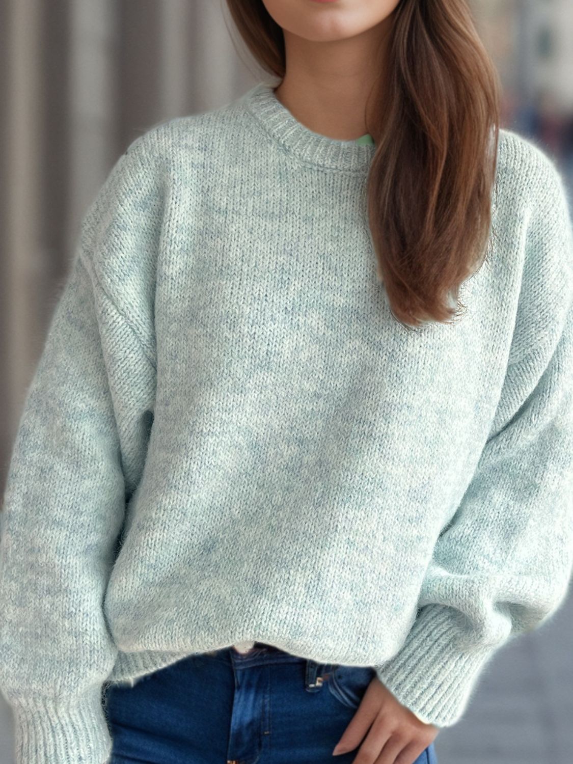 Round Neck Long Sleeve Sweater-Angel Casuals