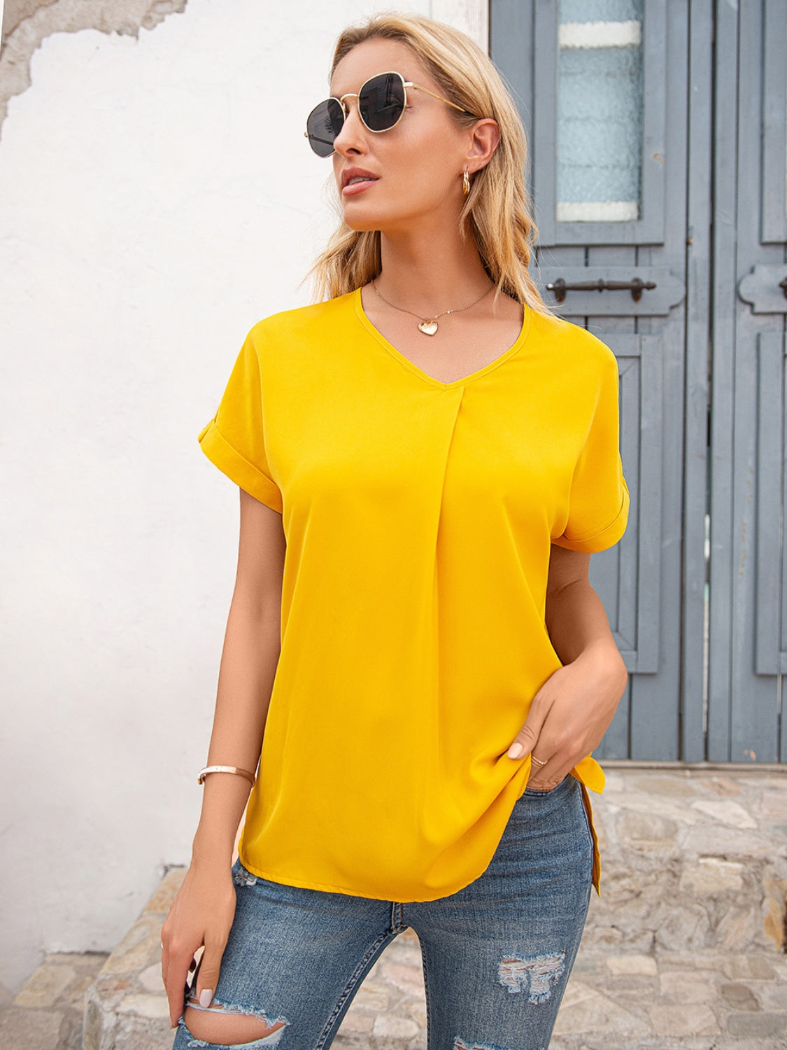 V-Neck Short Sleeve T-Shirt-Angel Casuals