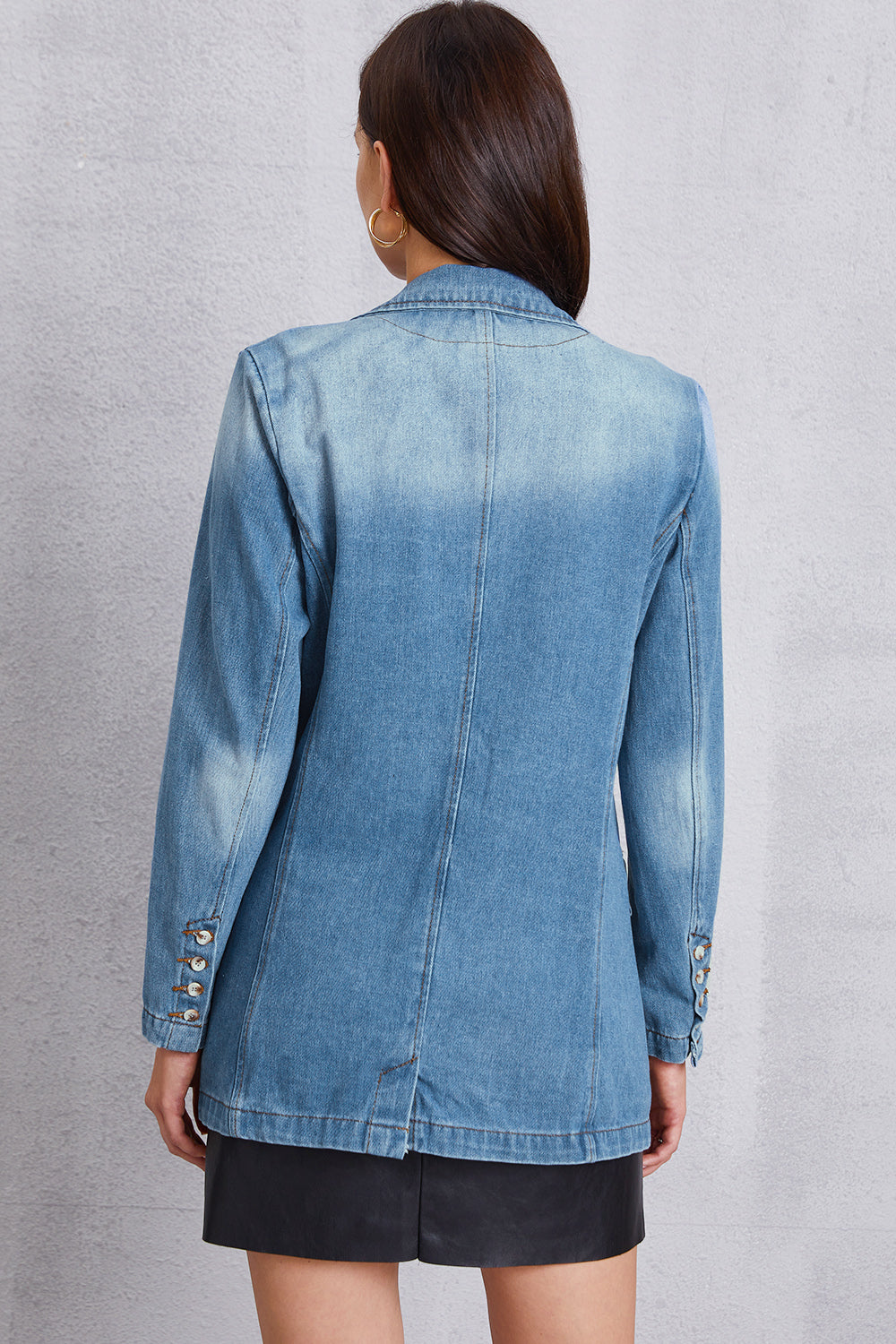 Lapel Collar Washed Denim Top-Angel Casuals