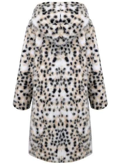 Thermal Leopard Faux Fur Hooded Outerwear-Angel Casuals