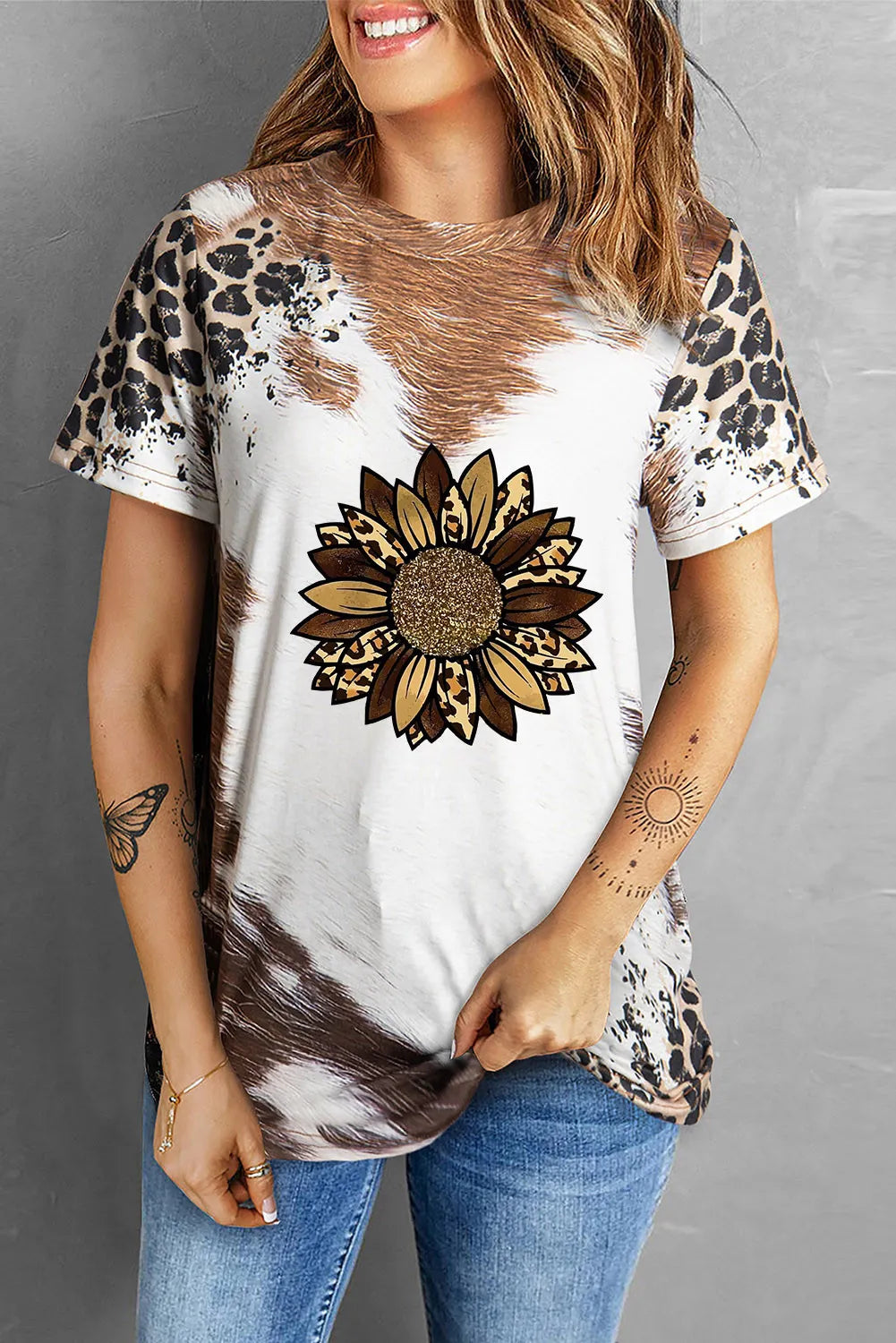 Sunflower Graphic Round Neck Short Sleeve T-Shirt-Angel Casuals