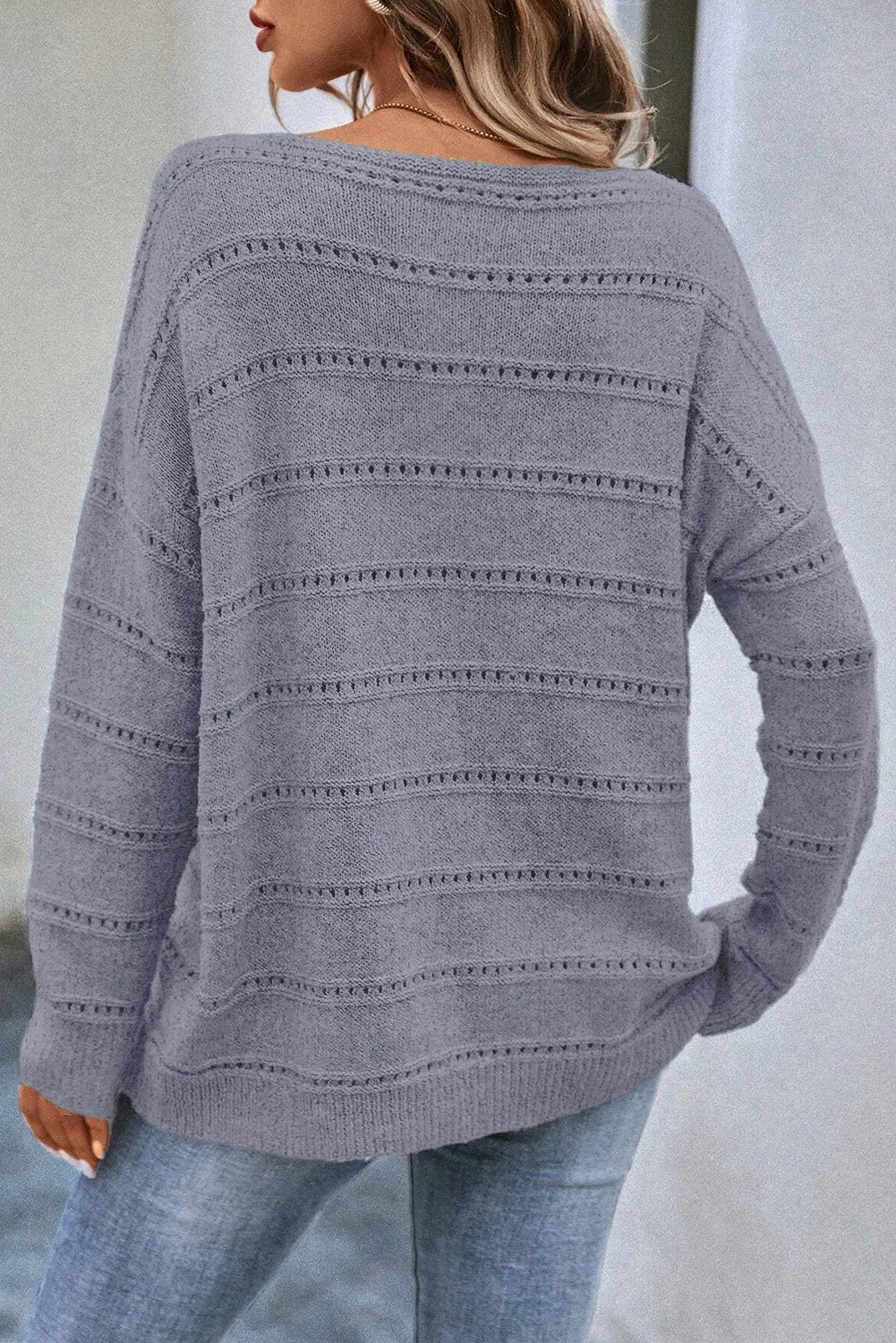 Boat Neck Dropped Shoulder Sweater-Angel Casuals