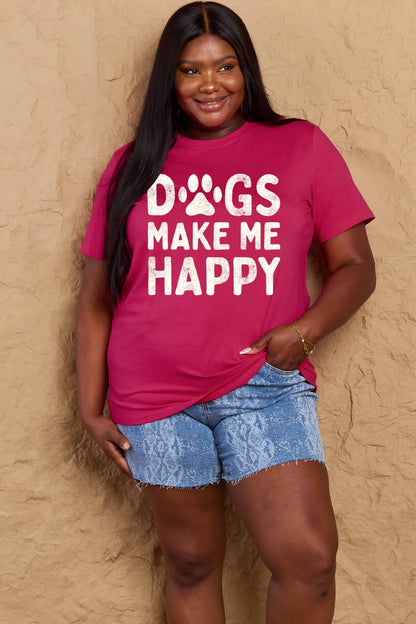 Simply Love Full Size DOGS MAKE ME HAPPY Graphic Cotton T-Shirt-Angel Casuals