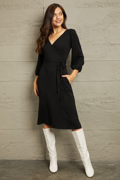 Culture Code Full Size Surplice Flare Ruching Dress-Angel Casuals