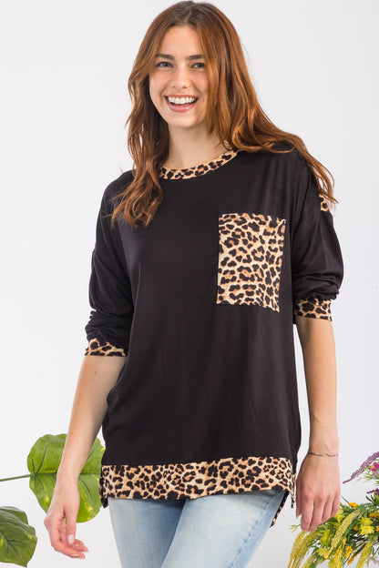 Celeste Full Size Leopard Round Neck Dropped Shoulder T-Shirt-Angel Casuals