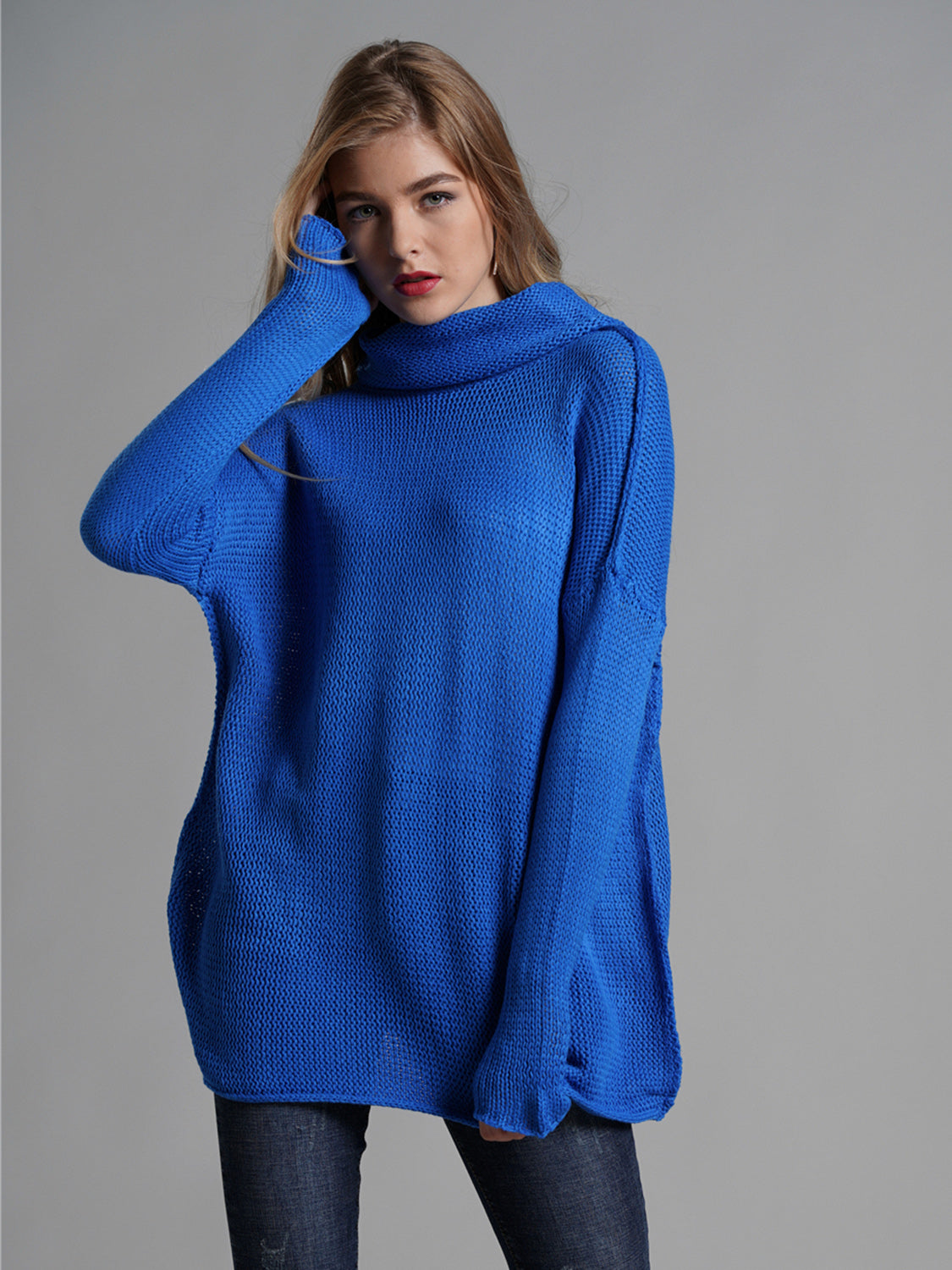 Turtleneck Dropped Shoulder Long Sleeve Sweater-Angel Casuals