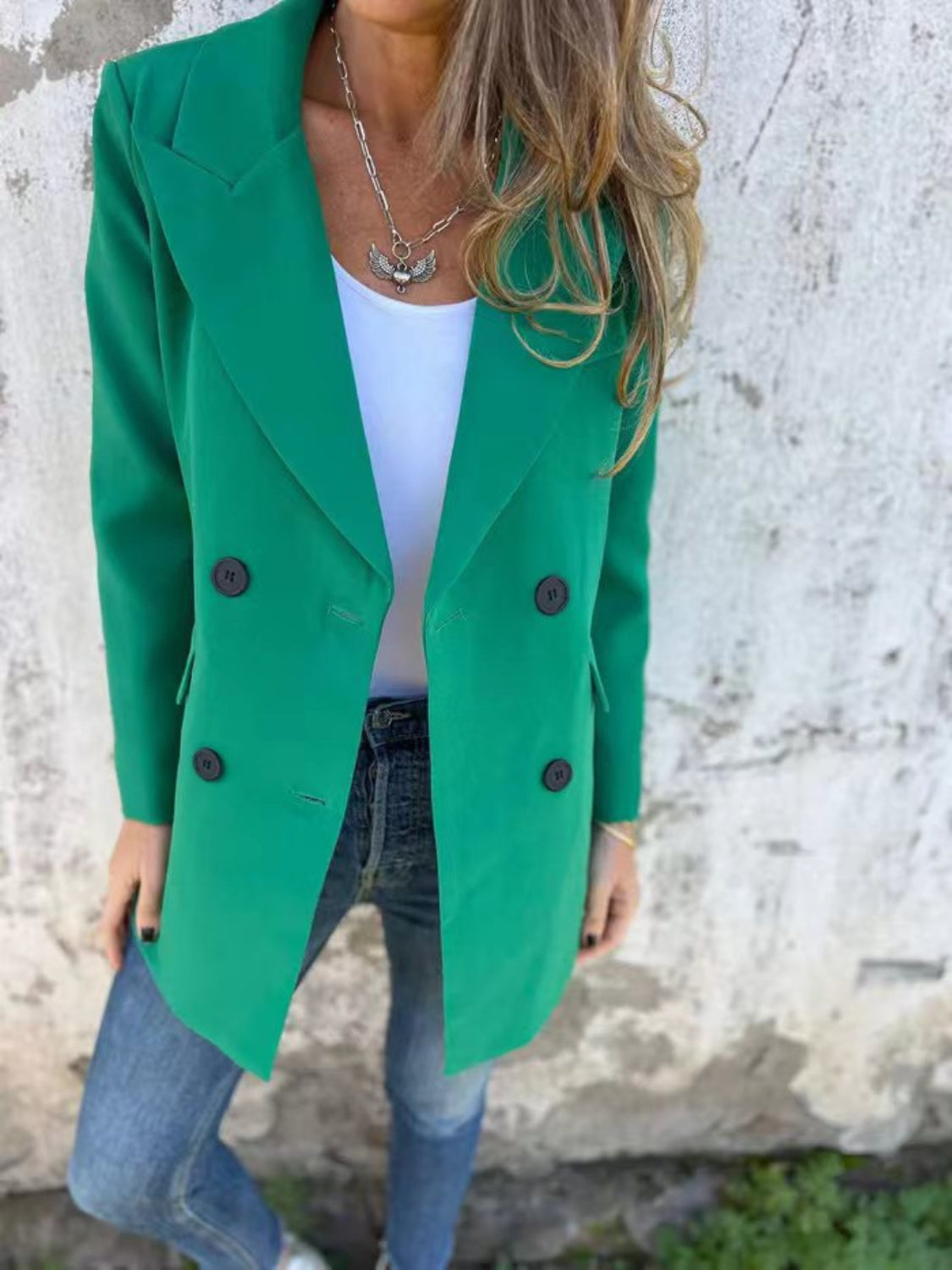Full Size Collared Neck Long Sleeve Blazer-Angel Casuals