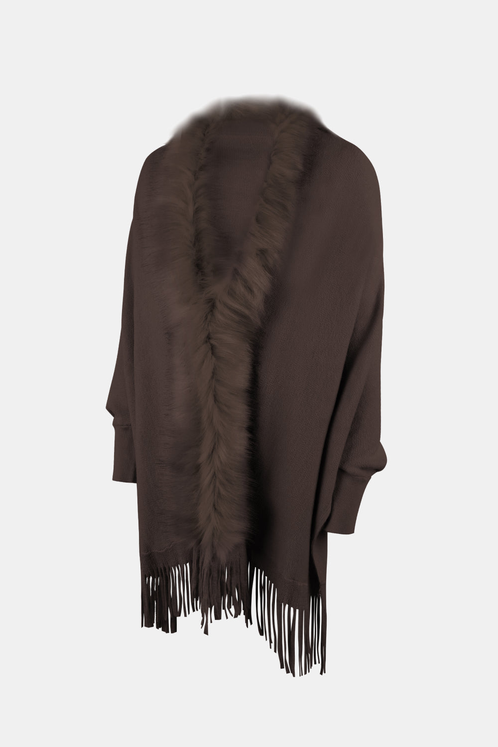 Fringe Open Front Long Sleeve Poncho-Angel Casuals