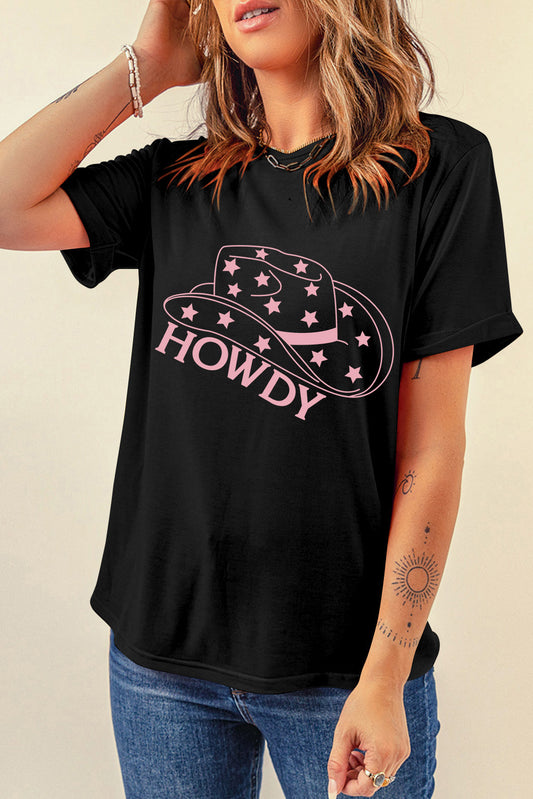 HOWDY Round Neck Short Sleeve T-Shirt-Angel Casuals