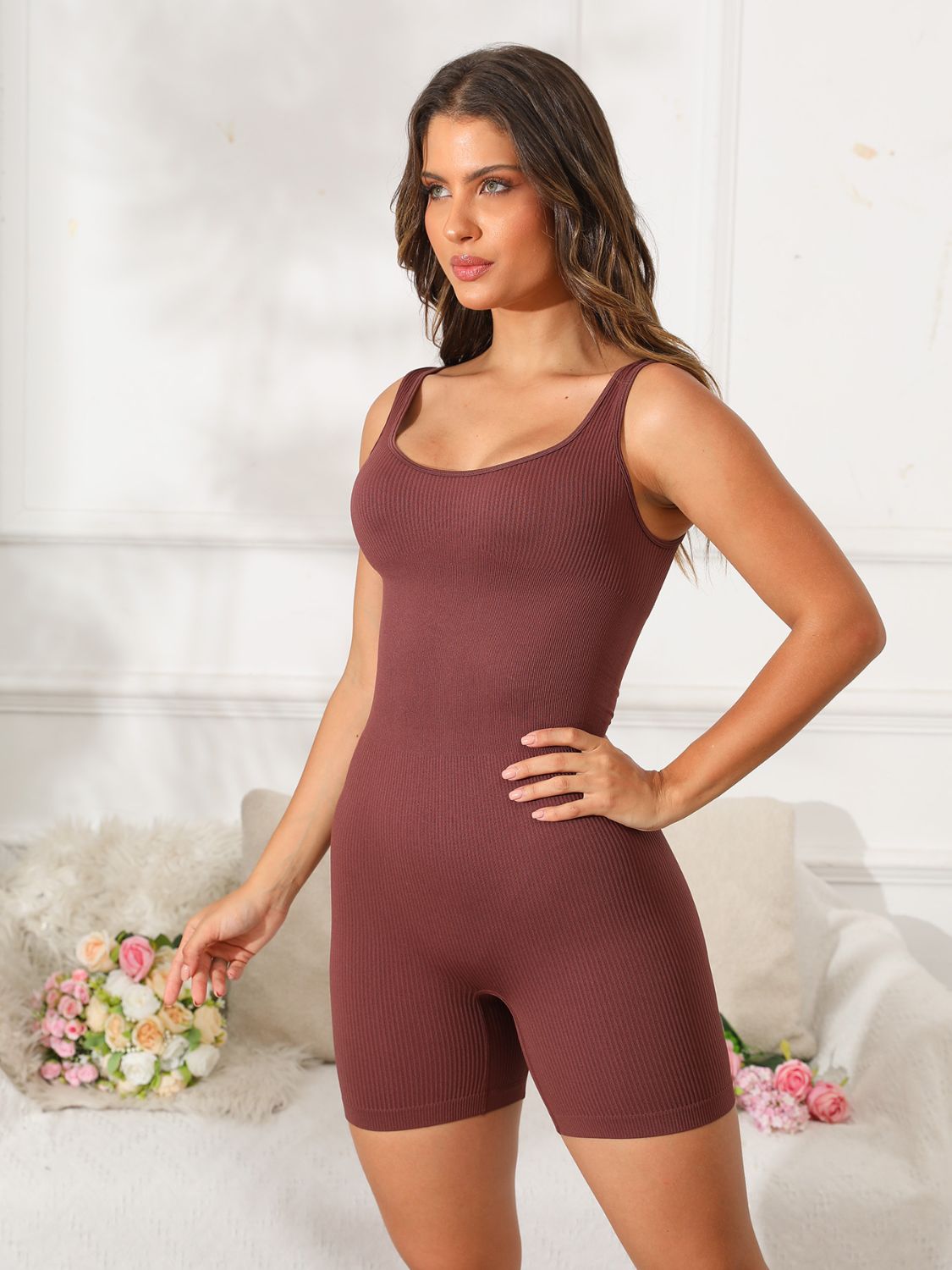 Scoop Neck Wide Strap Active Romper-Angel Casuals