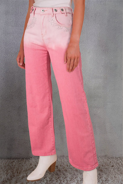 Rhinestone Gradient Straight Jeans-Angel Casuals